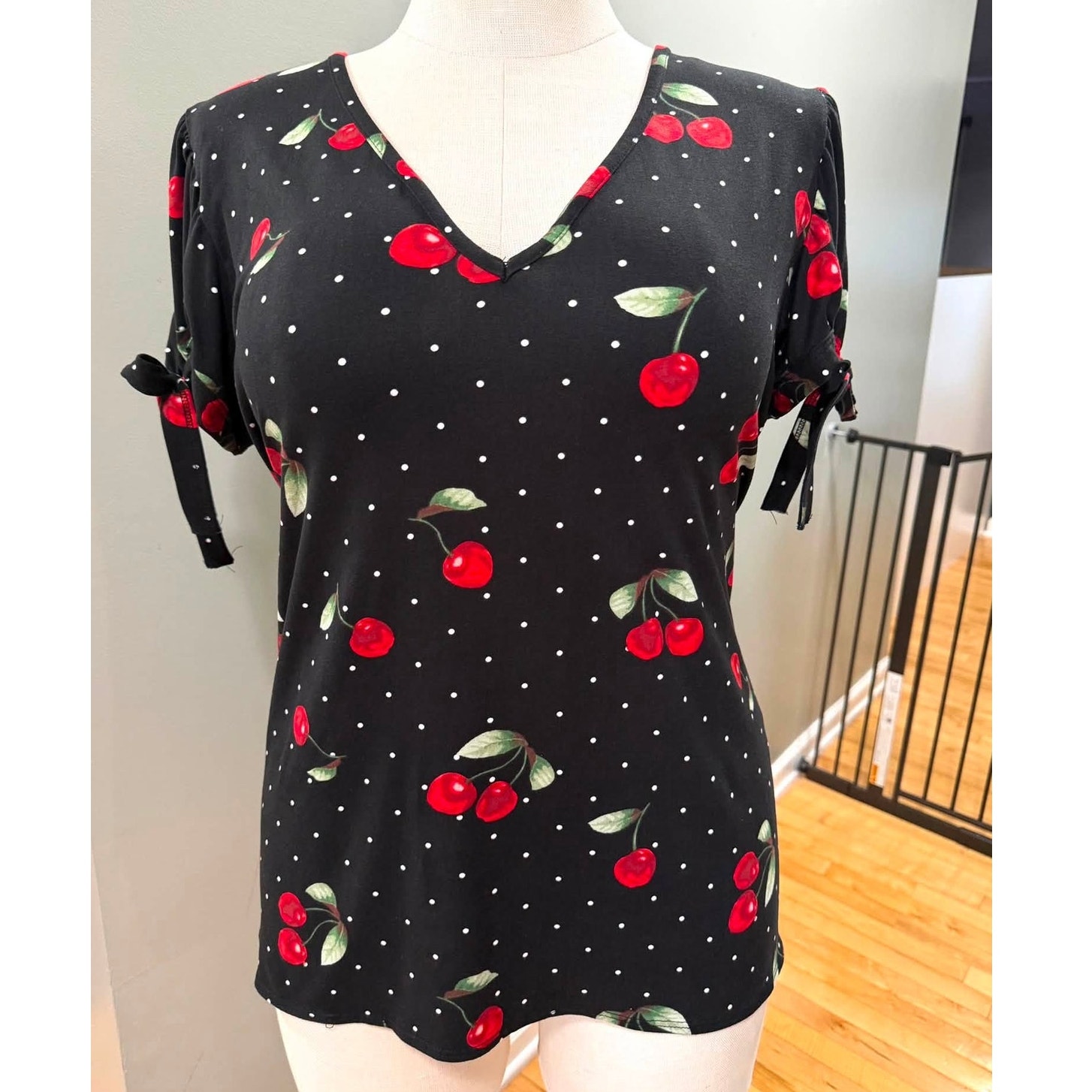 Cherries Cherry Polka Dot Pin Up Tie Sleeve Soft Stretchy T Shirt Top Size 2x